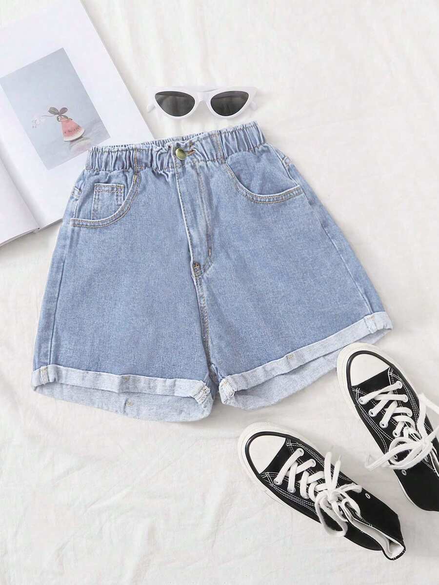 Rivivi Women's Plus Size Light Blue Elastic Waist Denim Shorts - Light Wash - View 1