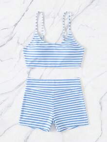 Bonvoyette Striped Print Spaghetti Strap Two-Piece Bikini Set - Multicolor - View 6