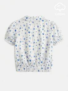 lacRébo 浪漫鄉村風哥德式淺米白色棉質女襯衫，花卉印花、蕾絲細節與彼得潘領，可愛風格，適合早午餐、野餐、夏季穿著 - 彩色 - 查看 7