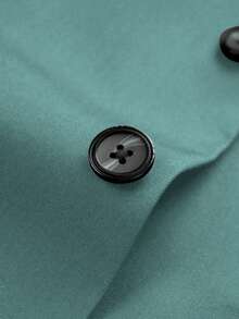 Manfinity Mode Men's Solid Color Mandarin Collar Long Sleeve Jacket And Pants Suit Set - Teal Blue - View 3