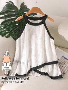 CosyJoli Plus Size Women's Color Block Asymmetric Hem Halter Neck Blouse Wedding Guest Brunch Formal All White Summer Elegant - Apricot - View 2