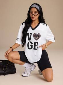 Streetz SHEIN Sport Summer Casual Sweat T-Shirt V-Neck Concert Outfits For Women Graphic Tees Going Out Tops Women - White - View 1