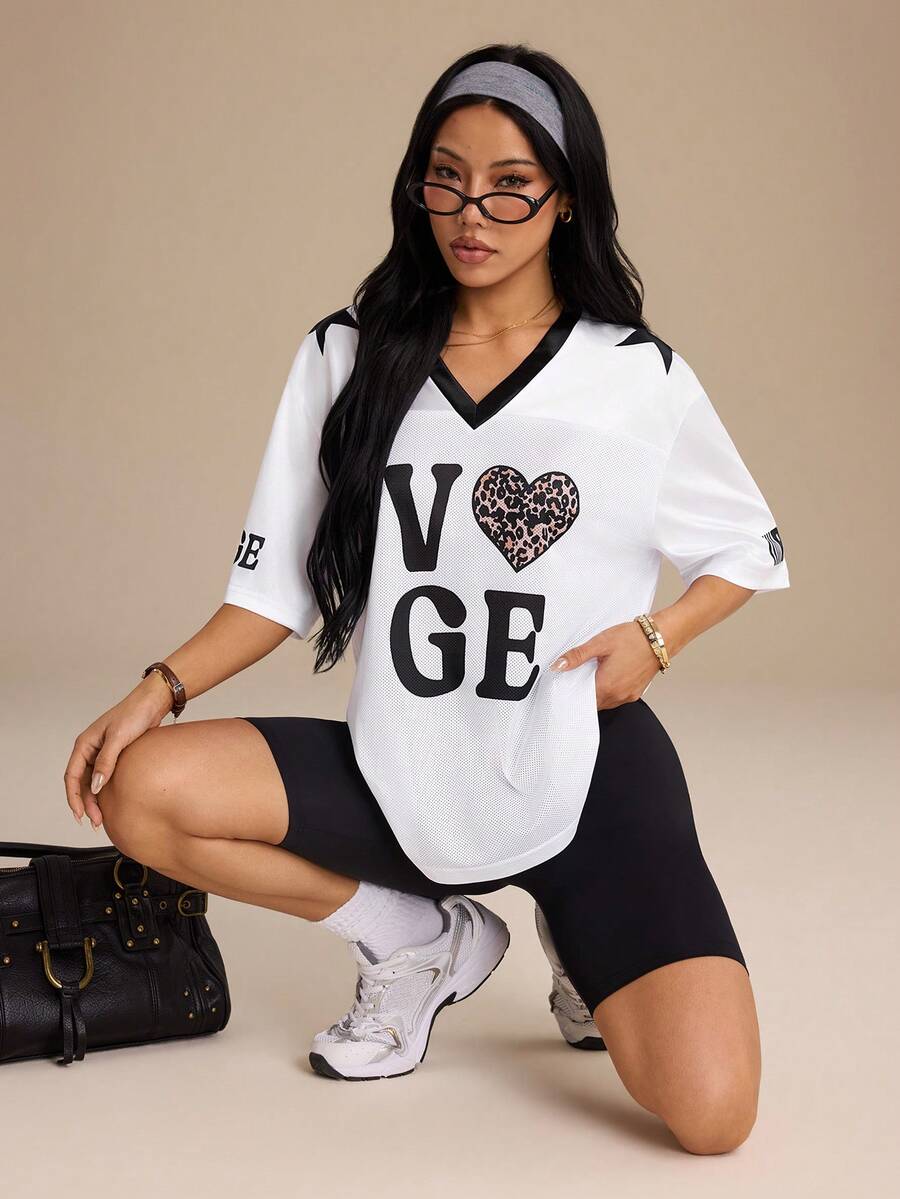 Streetz SHEIN Sport Summer Casual Sweat T-Shirt V-Neck Concert Outfits For Women Graphic Tees Going Out Tops Women - White - View 1