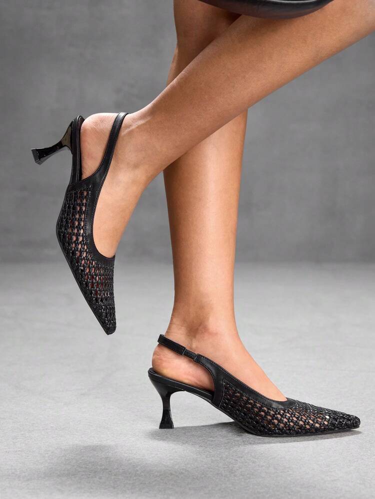 CUCCOO SZL Women's Fashion Pointed Knitting Splicing Suitable For Evening Parties Party Style High Heels Women's Shoes