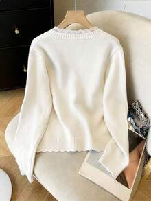 GlowEve CURVE Plus Size Elegant Hollow Diamond Pattern Lace V-Neck Long Sleeve Cardigan - Beige - View 2