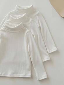 LMoss Kids Baby Boy 4pcs Solid Color Knit Stand Collar Casual Top Set - White - View 5