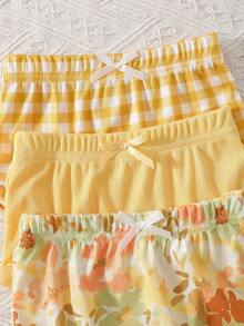 SHEIN Playful Pals 3pcs/Set Baby Girl Skin-Friendly Soft Cute Fashionable Suspenders Pants Set - Yellow - View 4