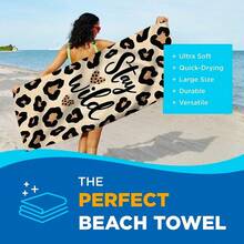 1 Peça Toalha de Praia de Microfibra Extra Grande & Ultra Macia - Estampa de Leopardo "Stay Wild", Secagem Rápida, Super Absorvente, Leve, Sem Areia, Ideal para Praia, Piscina, Camping & Viagem, Presente de Dia dos Namorados, Essencial de Praia | Design Inspirador - Caqui - Visão 8