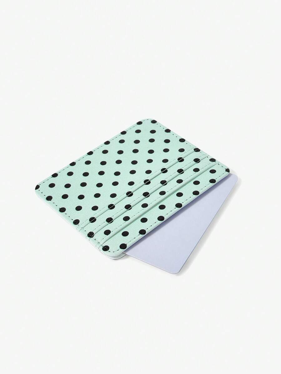 Viva Strut 1pc Mint Green-Brown Polka Dot Multi-Card Holder, Retro Polka Dot Light And Thin Card Bag, Small And Large Capacity - Mint Green - View 1