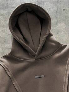 AXEPEAK American Style Deconstructed Curved Split Casual Hoodie - Camel - View 4