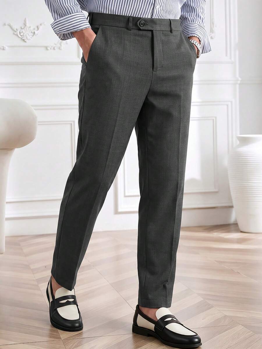 Core Aspect Men's Solid Color Slant Pocket Pleated Casual Trousers, Ceremony, Formal