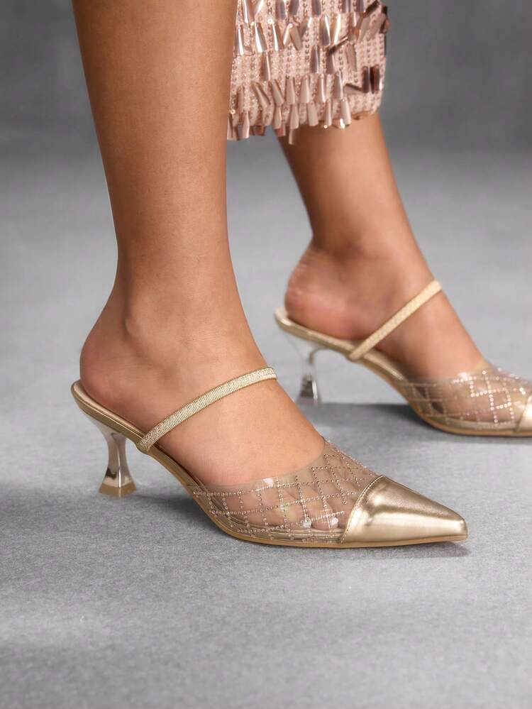 CUCCOO SZL Women Shoes Women's Fashion Pointed Clear Glass Glue Rhinestone Women's Shoes Suitable For Evening Party Party Style High Heels