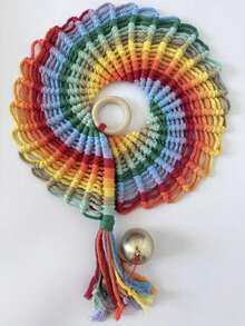 Cirelle 1pc Boho Rainbow Spiral Macrame Hanging Ornament | Hand-Woven Mobile With Brass Bell For Window, Patio - multicolor - View 6