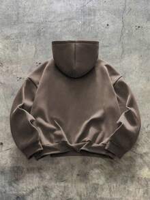 AXEPEAK American Style Deconstructed Curved Split Casual Hoodie - Camel - View 2