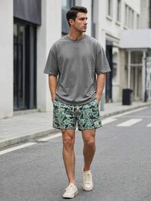 Manfinity VDAYZ Men's Camouflage Casual Elastic Waist Pocket Beach Shorts, Holiday - Olive Green - View 4