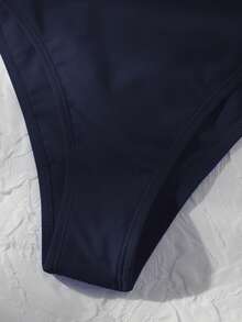 SHEIN Swim 女款素色連身泳衣，適合海灘度假、泳池派對、海灘派對 - 藏蓝色 - 查看 7