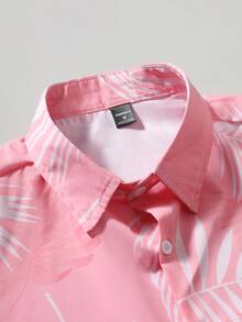 Manfinity Homme Men's Vacation Casual Botanical Print Shirt And Shorts 2 Pieces Set - Pink - View 7