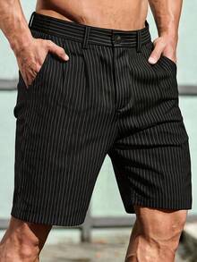 Manfinity CasualCool Men's Black And White Striped Striped Loose Casual Bermuda Shorts City Break Summer World Cup Holiday,Old Money,Daily Leisure, Weekend Trips, Outdoor Activities Office, Travel Expeditions, Relaxed Work Environments Or Semi-Formal Occasions, Boyfriend/Husband Gift, Anniversary /Birthday Gift Party Autumn Vacation Holiday,Wedding,Spring To Summer ,Easter,Y2k,Vintage,Festival,Streetwear,Back To School - Black - View 5