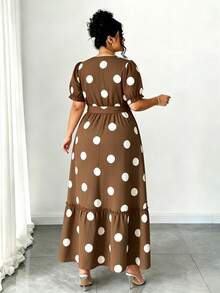 Vestido elegante de mujer con cuello en V, manga de pétalo con lunares y cintura con lazo, primavera/verano - Multicolor - Ver 2