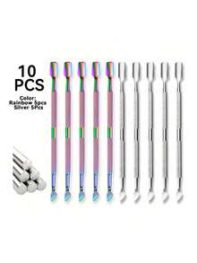 10-Piece Stainless Steel Double-Headed Cuticle Pusher/Trimmer Set, Professional And Durable Nail & Foot Care Tools For Fingernails And Toenails - Multicolor - View 7