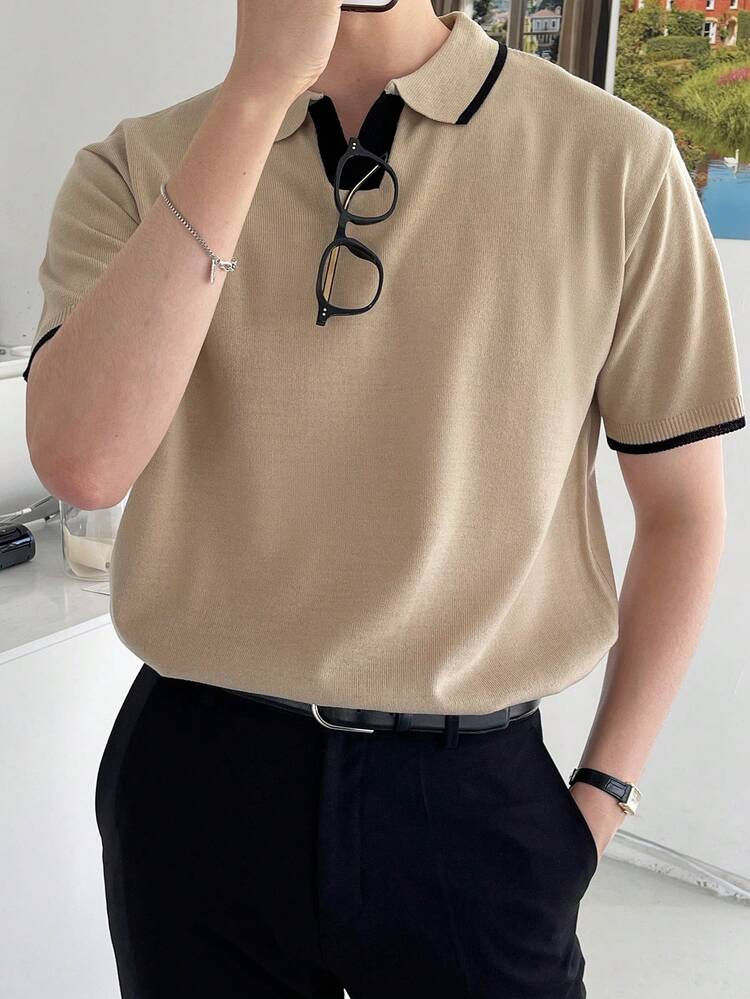 Men Contrast Trim Knot Top