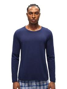 Rest Era Men's Casual Solid Color Crew Neck Long Sleeve Undershirt - Blue - View 3