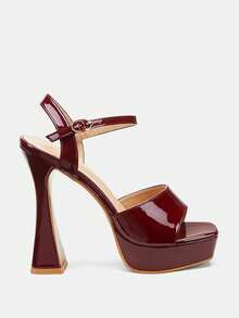 Glitzique Sandalias de tacón de aguja con plataforma alta y adornos de strass, cómodas y elegantes para desfiles de moda - Burdeos - Ver 5