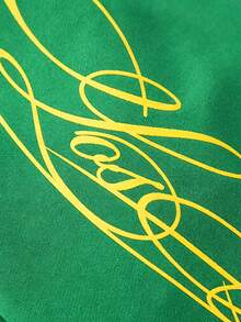 PAVTROS Men's Long Sleeve Crew Neck T-Shirt, Green And Yellow Color Block, Raglan Sleeve, Handwritten English Print, Loose Fit, Holiday - Multicolor - View 4