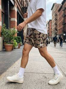 Manfinity VDAYZ Men's Drawstring Waist Camouflage Pattern Fashion Summer Beach Shorts, Holiday - Khaki - View 6