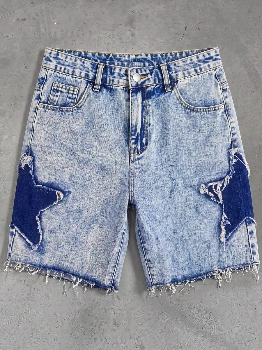GENTILAND Men's Frayed Pocket Denim Shorts - Blue - View 1