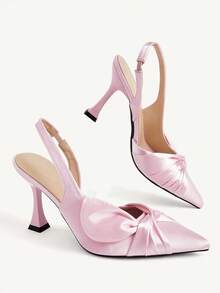 CUCCOO CHICEST 女款尖頭 9CM 優雅細高跟單鞋，附後背帶、蝴蝶結、荷葉邊、交叉帶、蝴蝶結裝飾，粉色小貓跟，性感百搭 - 粉色 - 查看 3