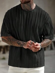 Manfinity CasualCool 男士大尺碼休閒純色短袖T恤，度假風 - 黑色 - 查看 6