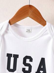 SHEIN 夏季新款嬰兒三角連身衣 USA字母印花幼童短袖連身衣 - 白色 - 查看 9