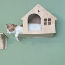 1pc Wall Mounted Cat Tree, Wooden Cat Ladder Steps, Cat Villa For Playing, Climbing And Resting, Easy To Assemble, Max Load 12kg (26lb) - Apricot - View 4