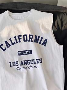 Camiseta de tirantes sin mangas con estampado de letras simple y casual para niño joven, adecuada para el verano - Multicolor - Ver 5