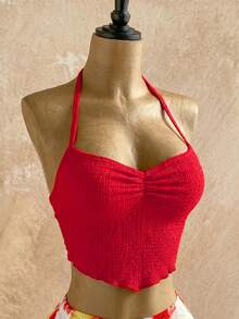 Soleia Orange Halter Top & Printed Mini Skirt Women's 2 Pieces Set Vacation - Red - View 4