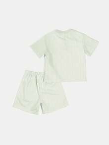 SUMWON Boys Pinstripe Henley Co-Ord Set With Graphic Logo Print Shorts Summer Casual Matching Outfit - Green - View 2