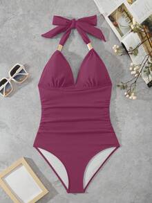 Swim Lushoire 2025新款豹紋女式一件式泳衣 - 紫色 - 查看 2