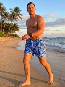 Manfinity VDAYZ Men's Casual Camouflage Print 2 Pockets With Lining Breathbale Beach Shorts, Holiday - Blue - View 5