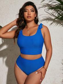 Swim Vcay 2026新款夏季度假加大码女式吊带背心和三角泳裤套装 - 寶藍色 - 查看 5
