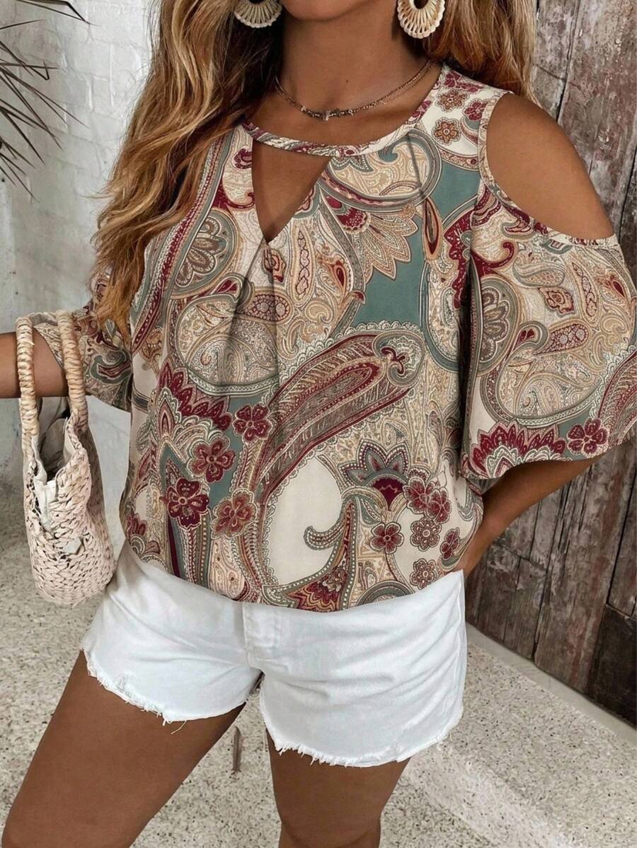 SHEIN VCAY 休闲复古印花大码衬衫 - 彩色 - 查看 1