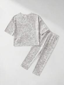 Maija Kids Maija Kids 两件套儿童/少女优雅休闲校园风舒适宽松针织灰色圆领短袖T恤和修身长裤套装，适合日常穿着、返校、郊游、聚会、节日、春秋季节。 - 灰色 - 查看 4