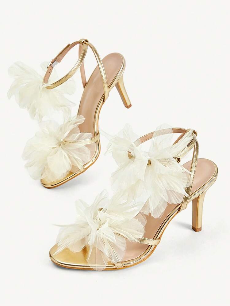 CUCCOO CHICEST Women Shoes Spring And Summer New Mesh Flower Open-Toed Stiletto Sandals, Romantic And Elegant Wedding Banquet Vacation Versatile