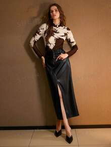 MOTF PREMIUM WOMEN'S SPRING/AUTUMN ELEGANT VINTAGE BOHEMIAN STAND COLLAR LONG SLEEVE FLORAL PRINT SLIM FIT T-SHIRT DAY PARTY EVERYDAY BEIGE - Brown - View 6