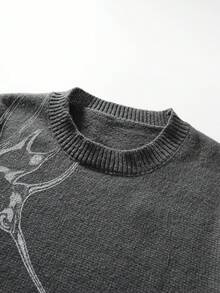 Manfinity Hypemode MEN Casual Graphic Distressed Scorpion Pattern Round Neck Knit Top Summer Streetwear Holiday Grey - Dark Grey - View 4