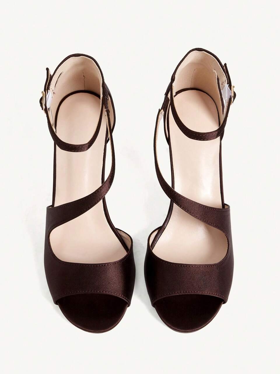 CUCCOO CHICEST Women Shoes Spring And Summer New Round Toe S-Shaped Sandals Stiletto High Heel Back Bag Ankle Buckle With Satin High Heel Sandals Commuting Air To Work Outdoor Afternoon Tea Commuting Wear
