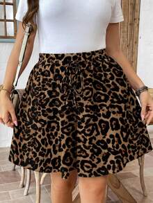 SHEIN LUNE Casual Vacation Retro Leopard Print Plus Size Women's Loose Shorts Suitable For Summer Music Festival - Multicolor - View 4