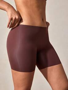 Veilyse Pantalones cortos de cintura alta sin costuras para mujer, ropa interior transpirable, antideslizante y adelgazante - Marrón Chocolate - Ver 5