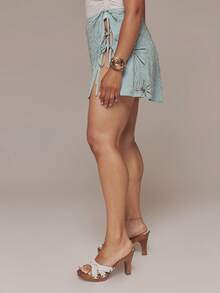 MUSERA Curve Blue Low Rise Beaded Embellished Tie Side Mini Skirt Spring Summer Vacation Holiday Elegant Evening Sexy Un Roma - Green - View 3