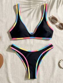 Swim Vcay 女款漸層色背心上衣與三角比基尼泳褲泳裝套裝，適合海灘度假 - 彩色 - 查看 4